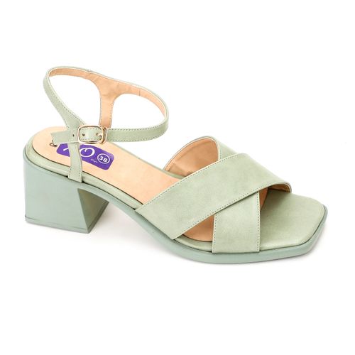 Faux Suede Block Heel Sandal - Light Green