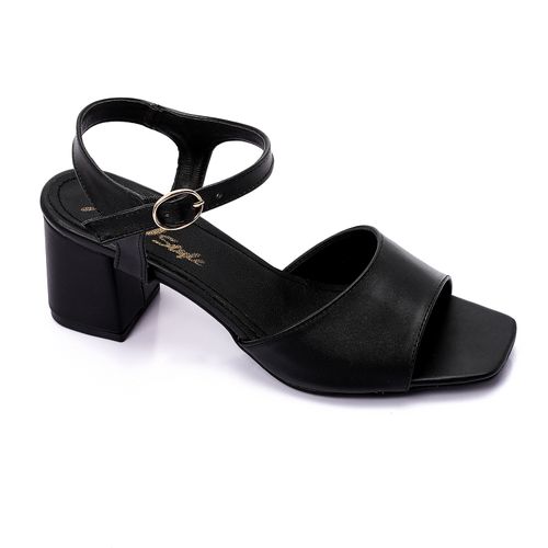 Faux Leather Plain Sandal - Black