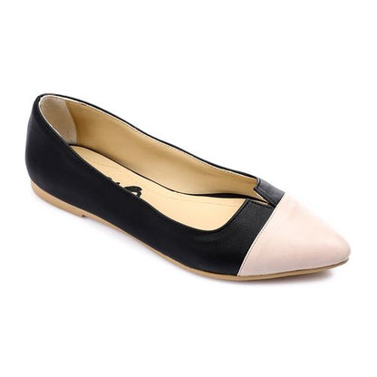 Faux Leather Color-Block Ballet Flats – Black & Nude