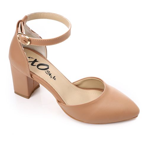 Faux Suede Pointed-Toe Ankle Strap Heels - Café