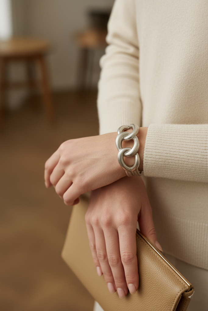 Plated Metal Interlocking Chain Bracelet – Silver