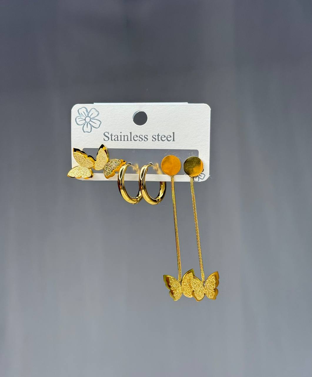 Gold-Plated Butterfly Earrings Set