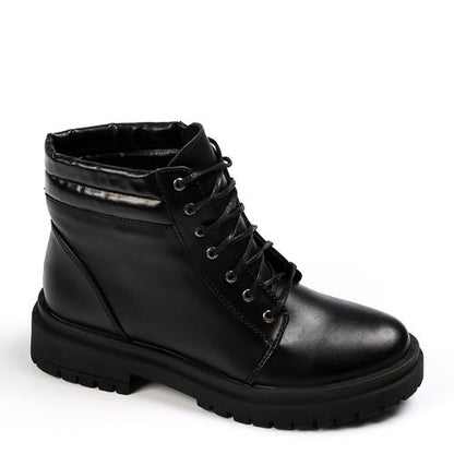 Faux Leather Ankle Boot - Black