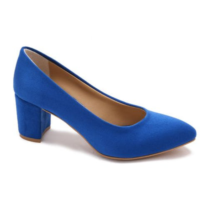 Suede Block Heel Pumps - Muted Blue