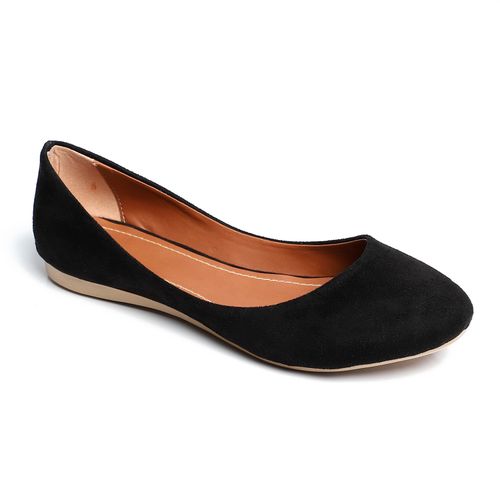 Suede Flat Suede Ballerina - Black