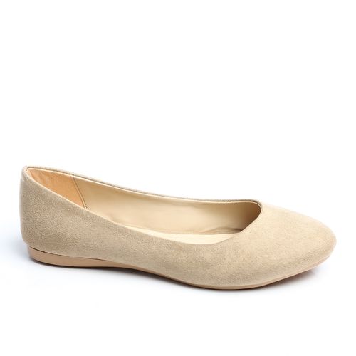 Suede Texture Ballet Flats – Beige