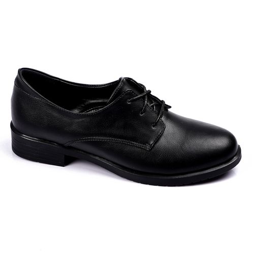 Faux Leather Oxford Shoes - Black