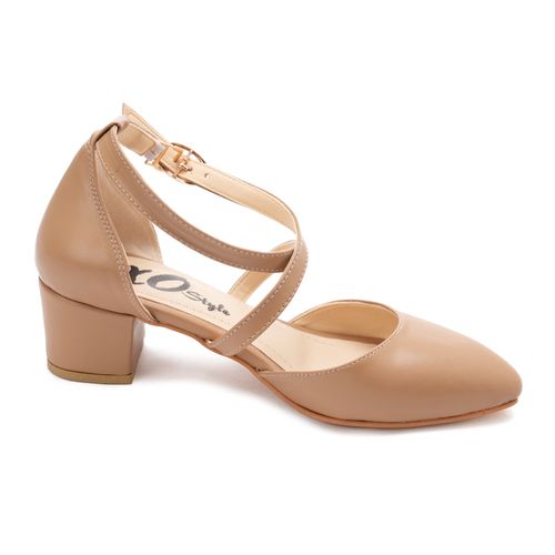 Faux Leather Pointed-Toe Block Heels - Café