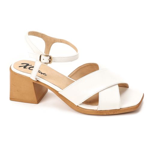 Faux Leather Block Heel Sandal - White