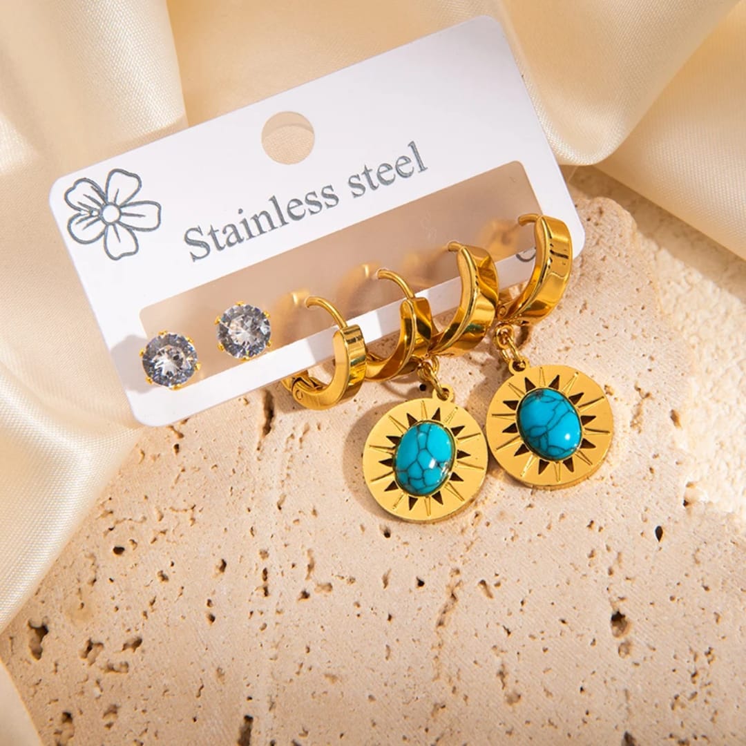 Gold-Plated Elegant Stainless Steel Earring Set