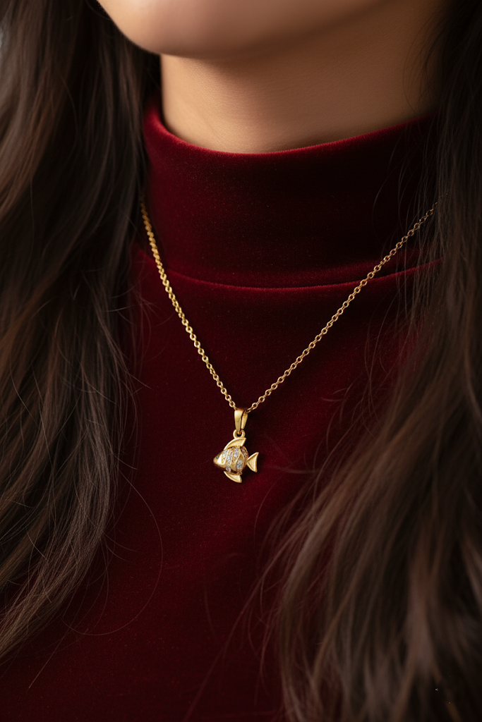 Stainless Steel Crystal Fish Pendant Necklace – Gold