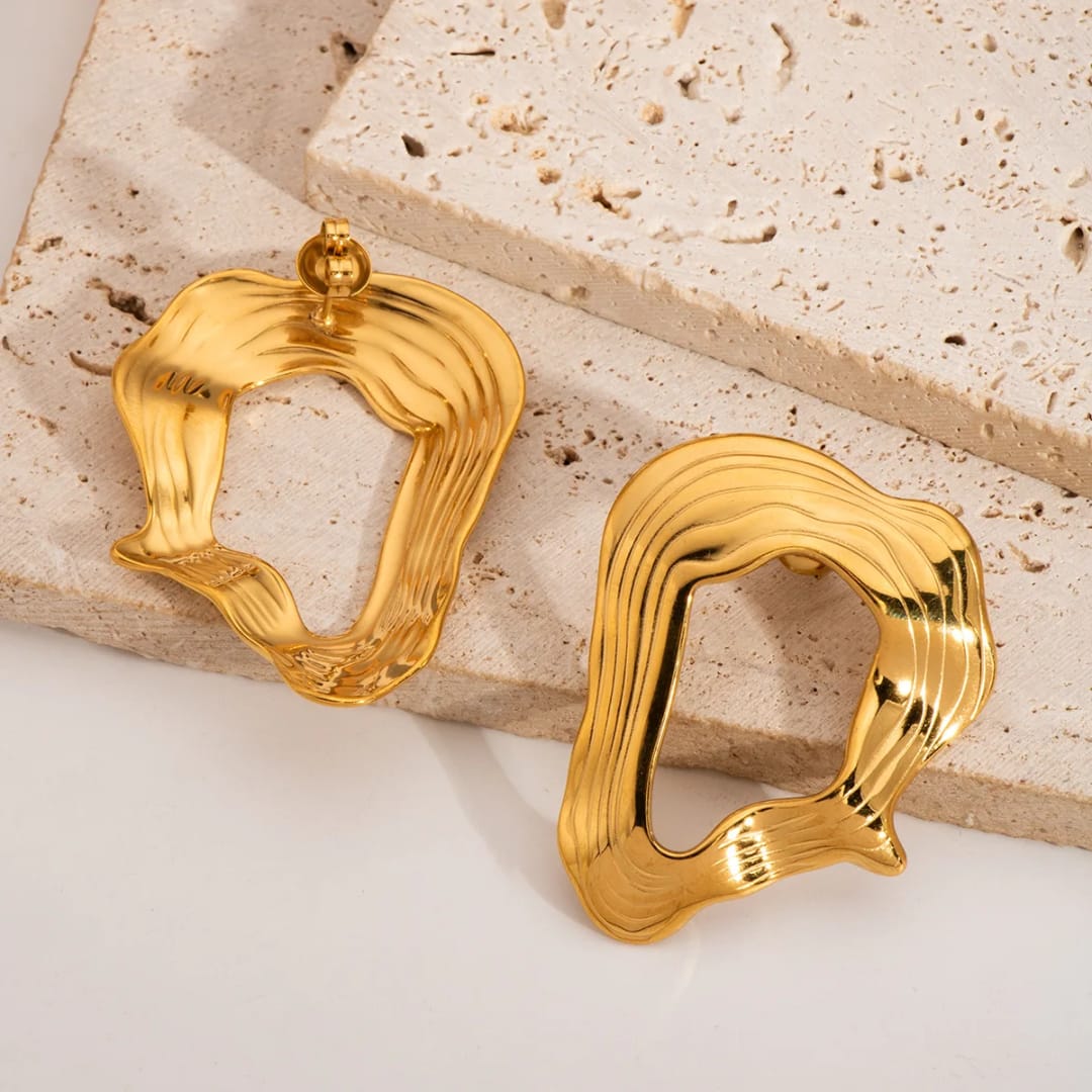 Gold-Plated Textured Wave Earrings