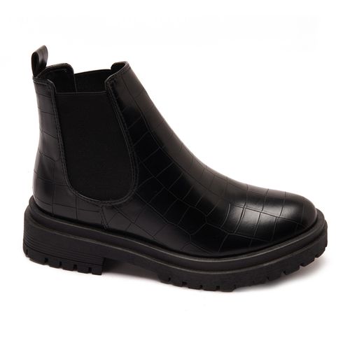 Faux Leather Croc-Embossed Chelsea Boot - Black