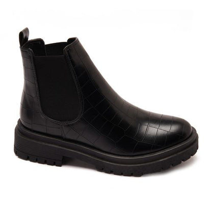 Faux Leather Croc-Embossed Chelsea Boot - Black