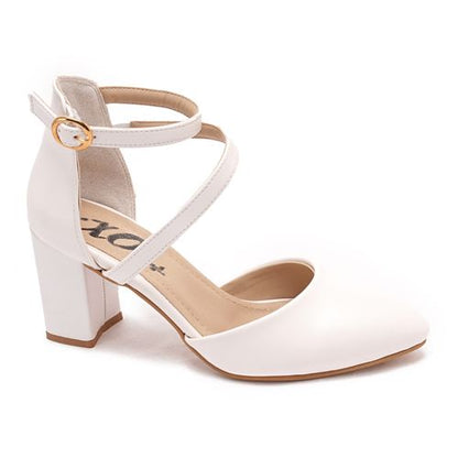Ankle-Strap Block Heels - White