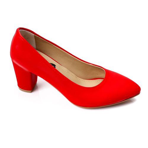Faux Leather Pointed-Toe Block Heels - Red