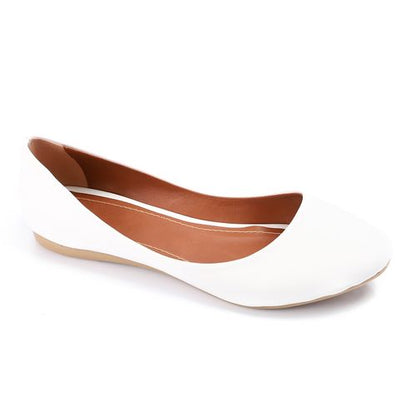 Faux Leather Round Toe Ballet Flats – White