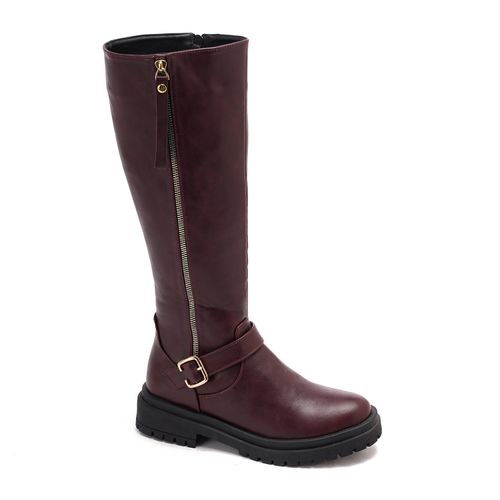 Faux Leather Knee-High Boots – Burgundy