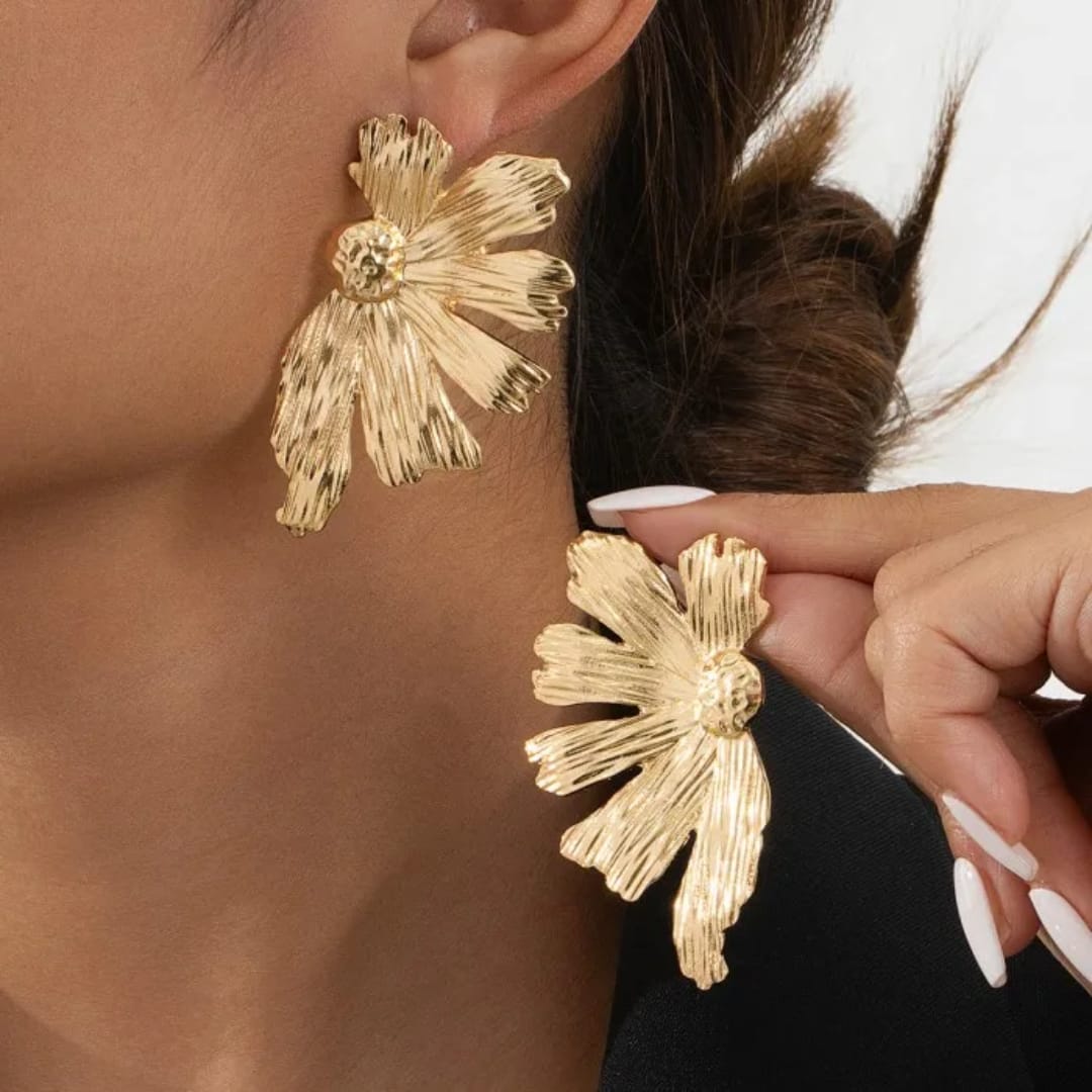 Gold-Plated Metallic Flower Earrings