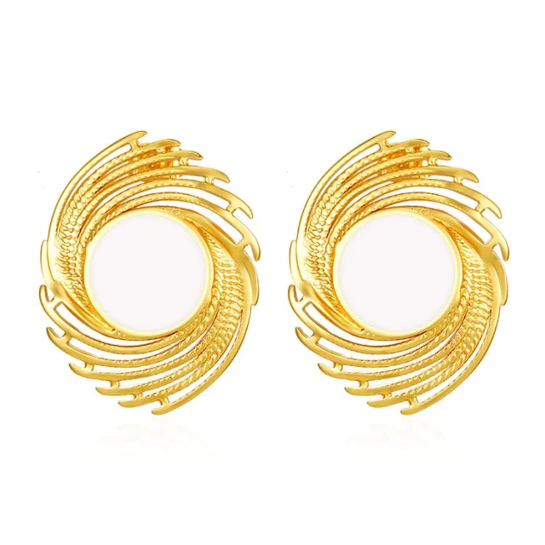 Gold-Plated Circular Earrings with Pearl