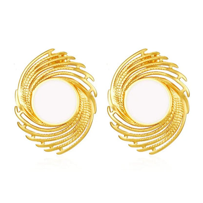 Gold-Plated Circular Earrings with Pearl