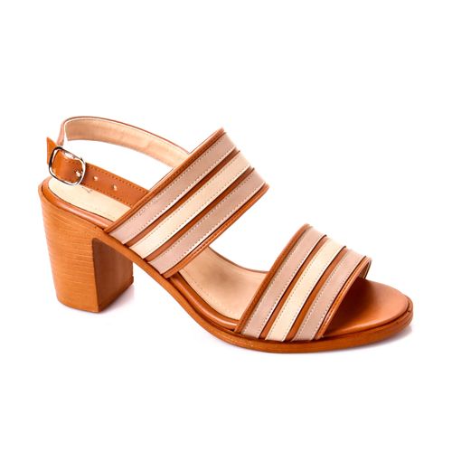 Heeled Faux Leather Multi-Strap Slingback Sandal - Multicolor