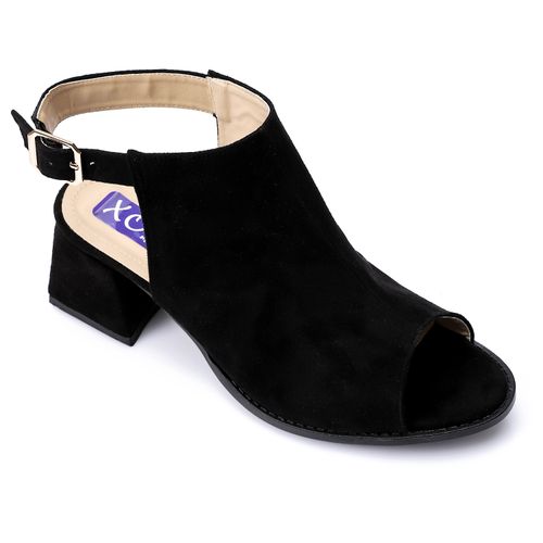 Faux Leather Slingback Block Heel Shoes - Black