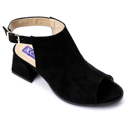 Faux Leather Slingback Block Heel Shoes - Black