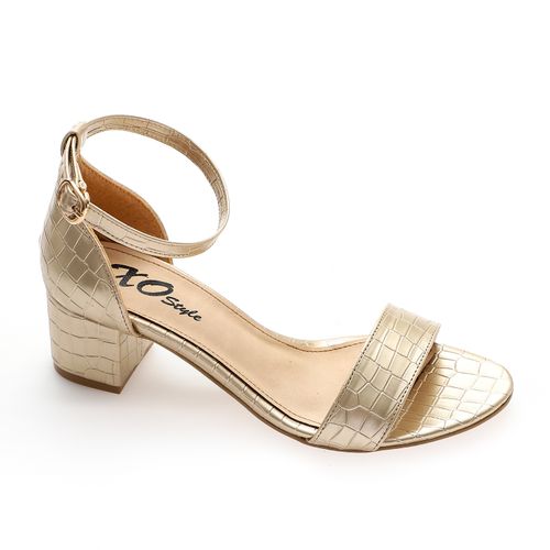 Faux Leather Ankle Strap Block Heel Sandals – Gold