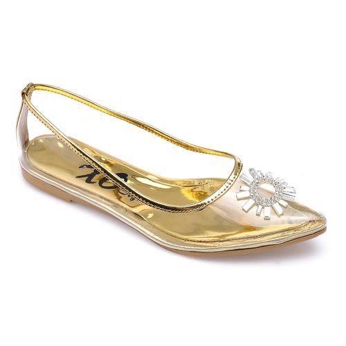 PVC Embellished Pointed Flats – Transparent Gold