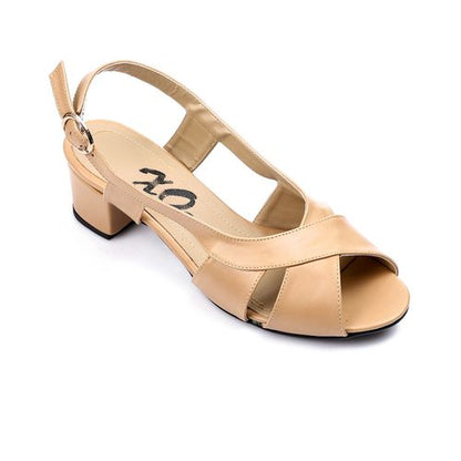 Faux Leather Criss-Cross Block Heel Sandals - Café