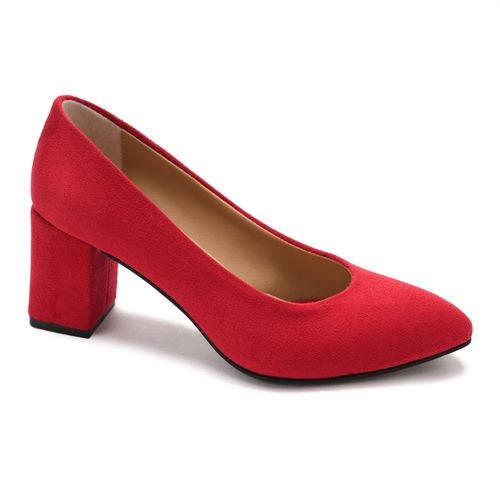 Suede Block Heel Pumps - Maroon