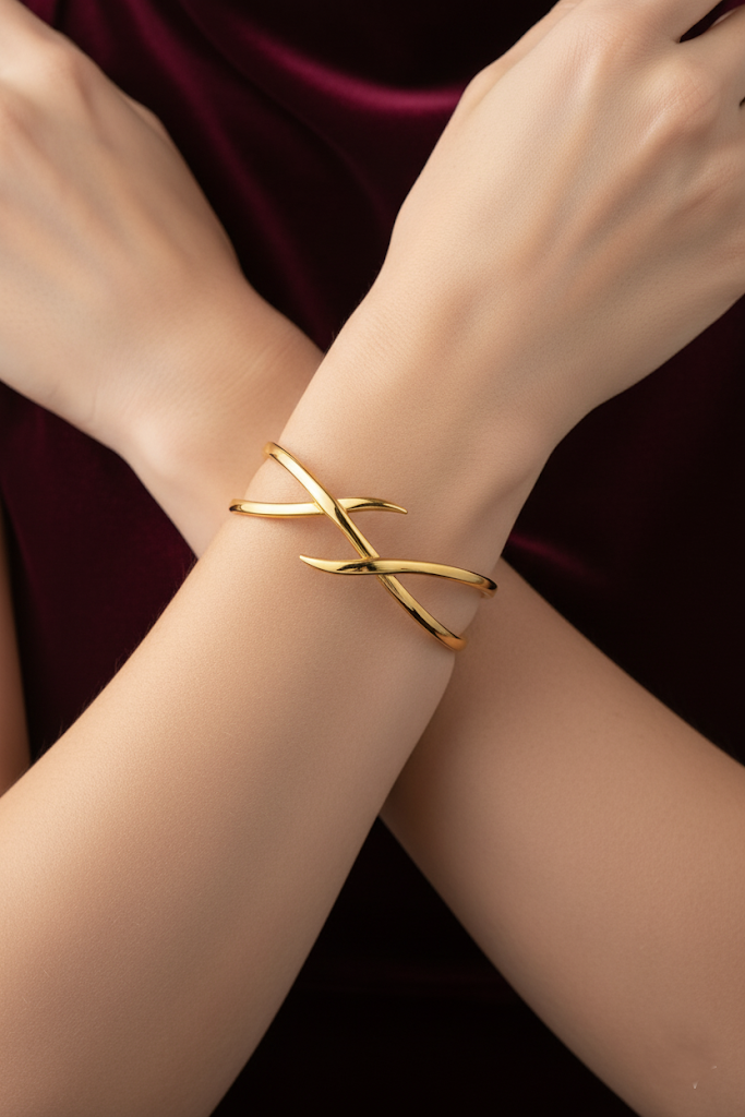 Stainless Steel Intertwined Cuff Bracelet - Gold