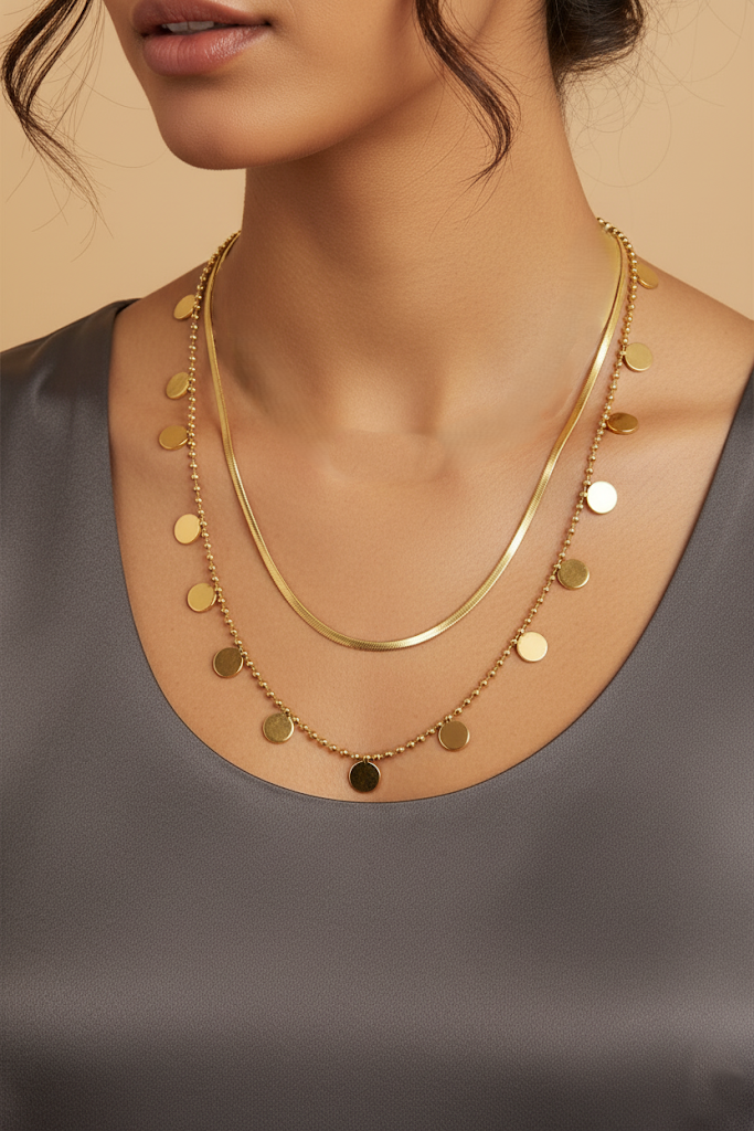 Stainless Steel Layered Disc Pendant Necklace – Gold