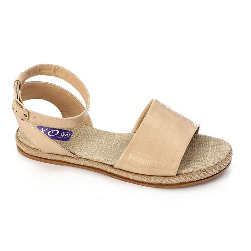 Faux Croc Espadrille Flat Sandal - Light Beige