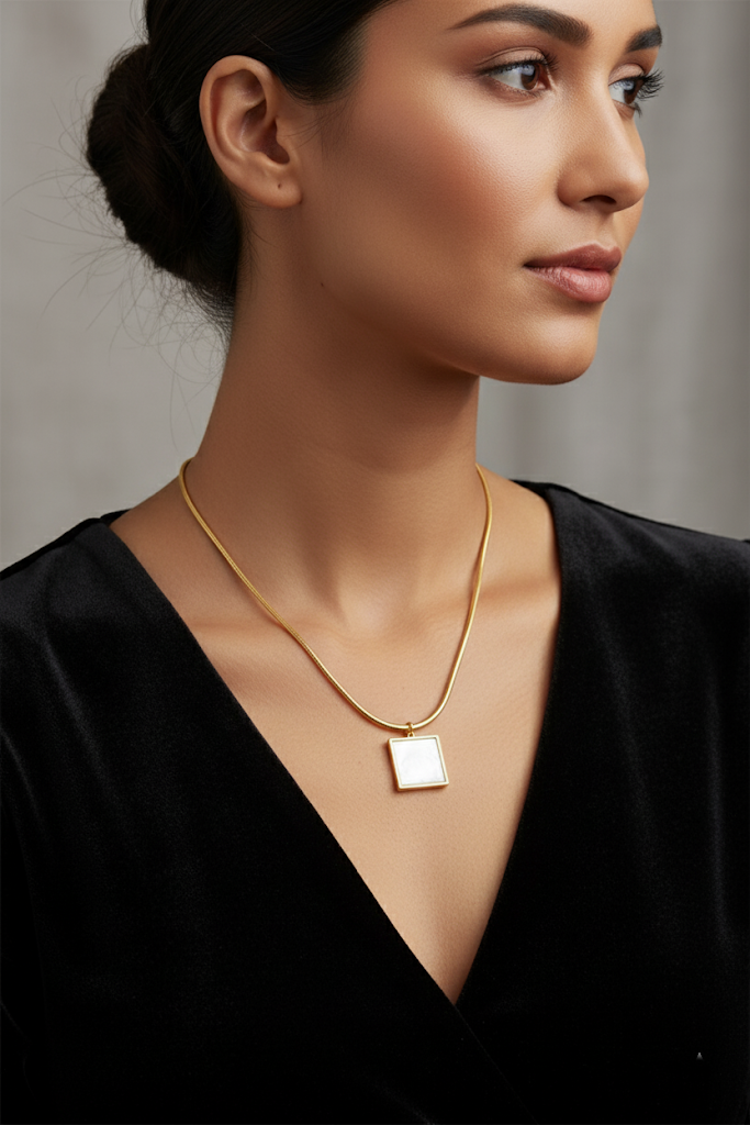 Stainless Steel Square Geometric Pendant Necklace – Gold