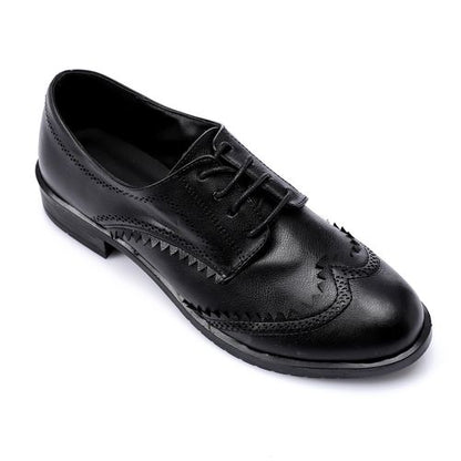 Faux Leather Brogue Oxford Shoes – Black
