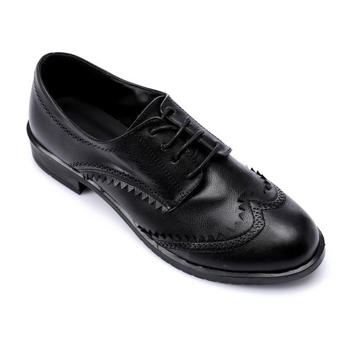 Faux Leather Brogue Oxford Shoes – Black
