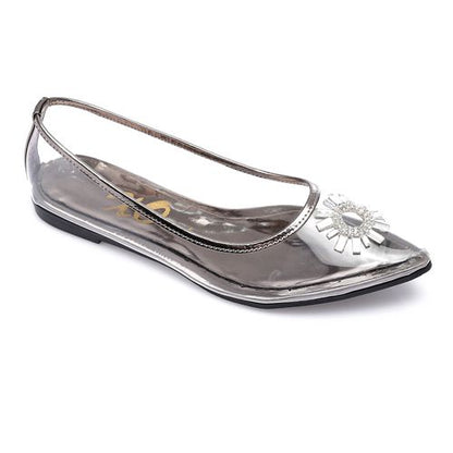 PVC Embellished Pointed Flats – Transparent Silver