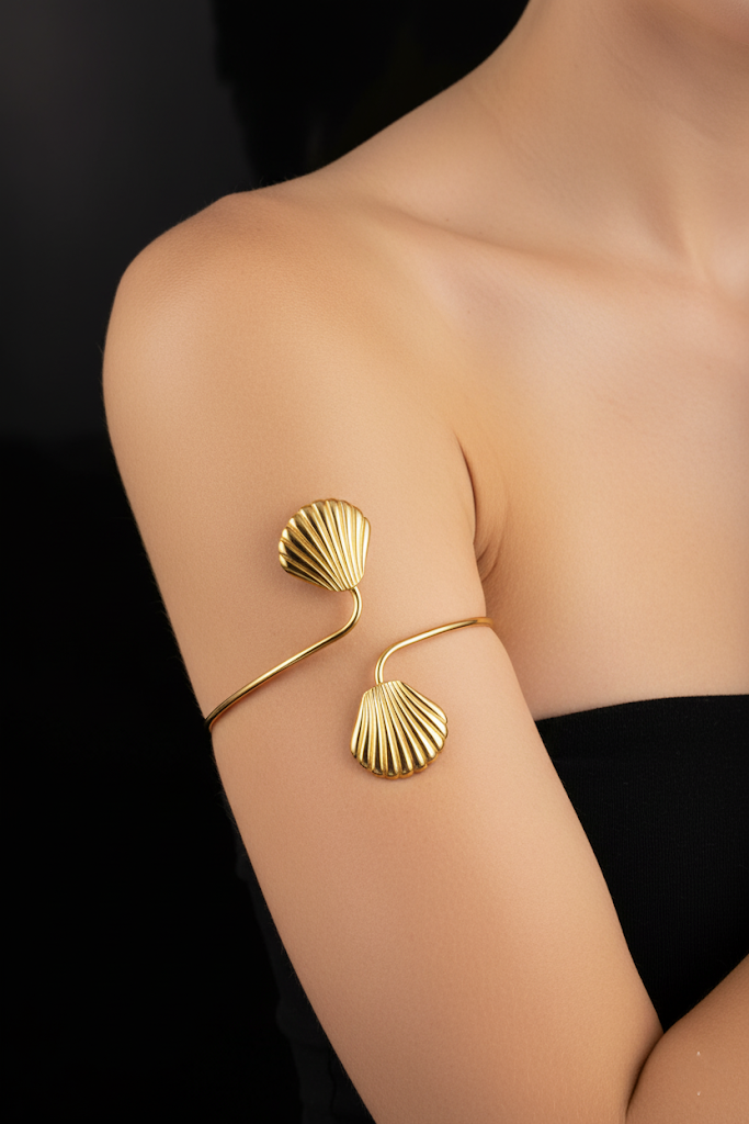Zinc Alloy Shell Arm Cuff Bracelet – Gold