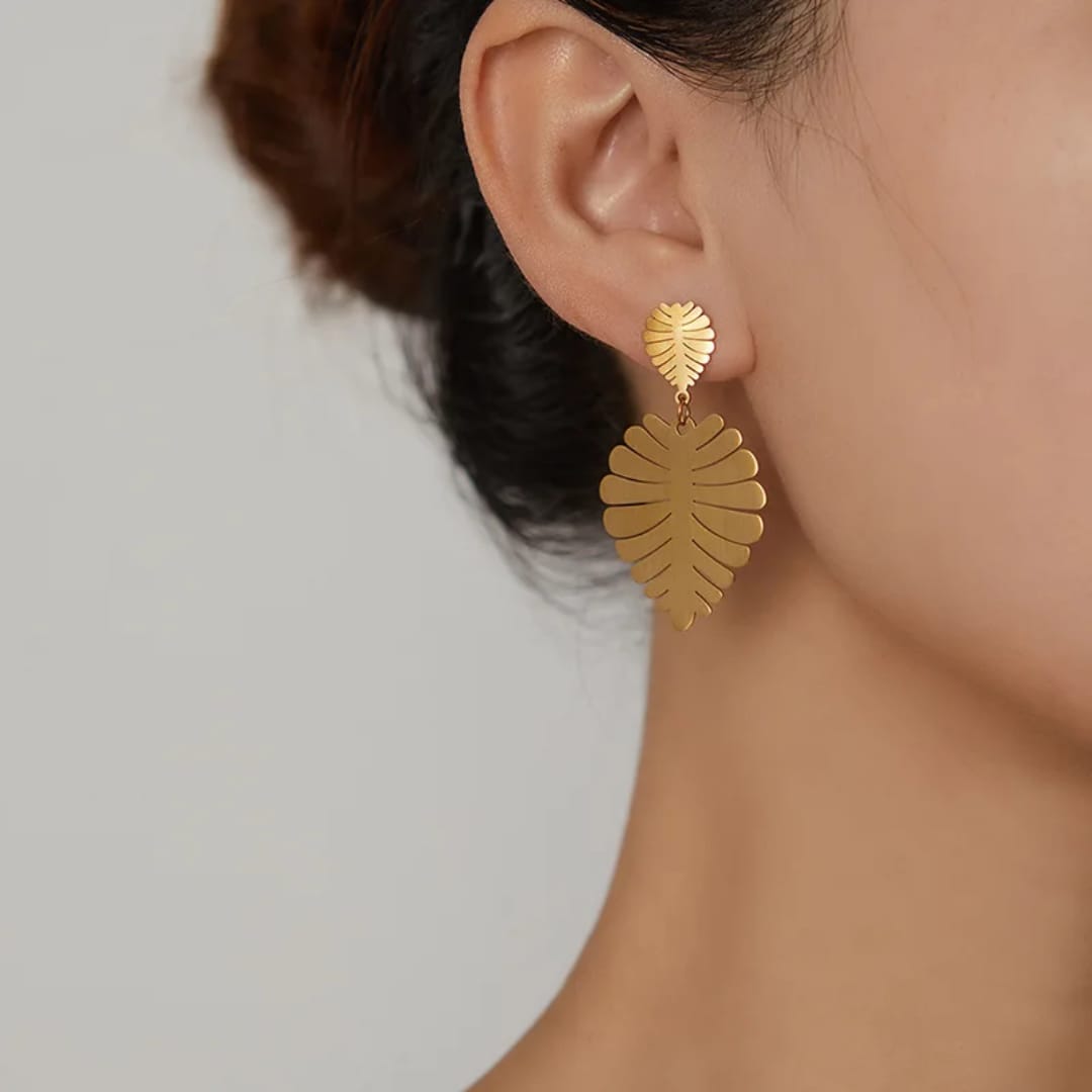 Gold-Plated Leaf Shaped Earrings