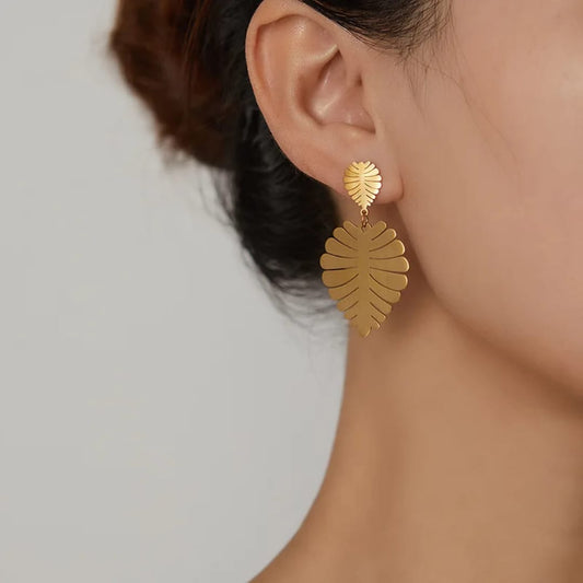 Gold-Plated Leaf Shaped Earrings