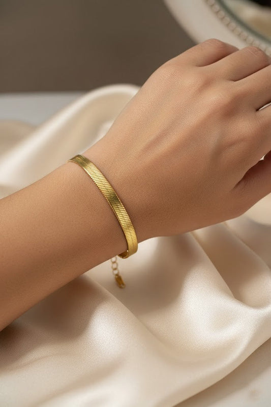 Stainless Steel Flat Snake Chain Bracelet – Gold