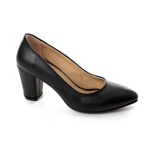 Faux Leather Pointed-Toe Block Heels - Black