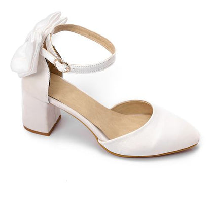 Faux Leather Bow D’Orsay Pumps - White