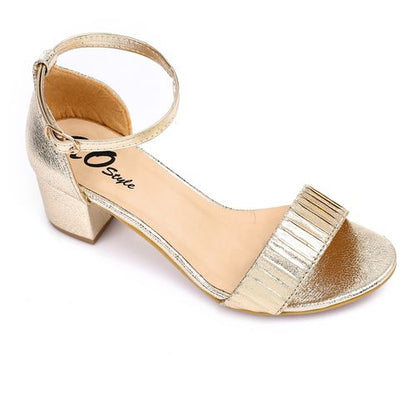 Faux Leather Textured Block Heel Sandals - Gold