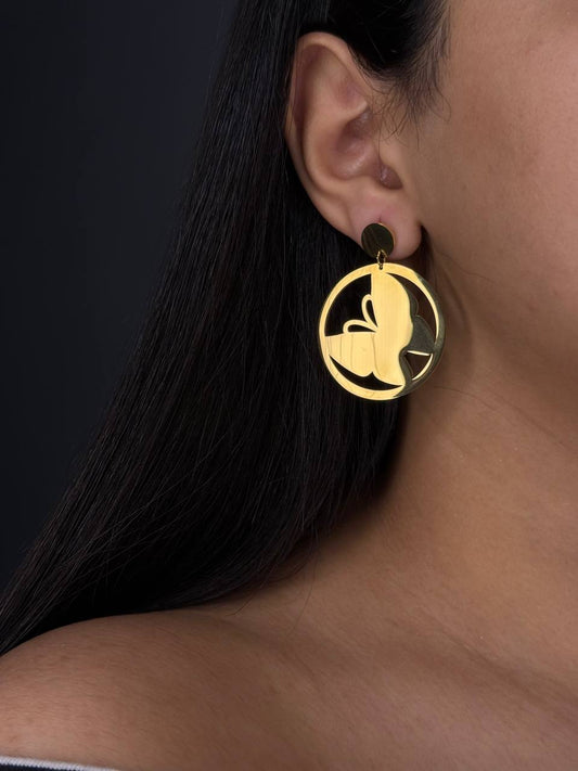 Gold-Plated Circular Butterfly Earrings