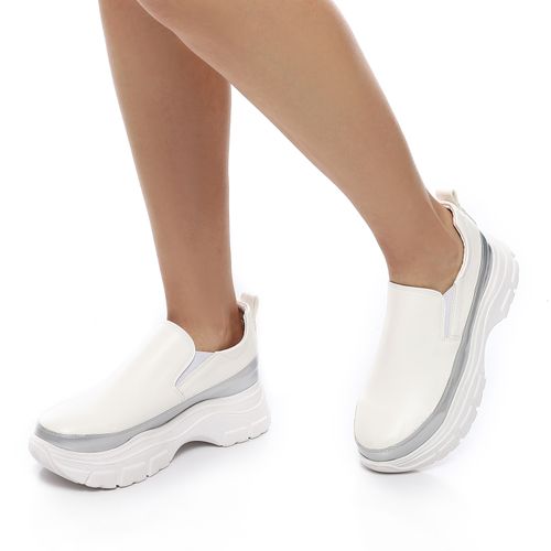 Slip On Comfy Leather Sneakers - White & Grey