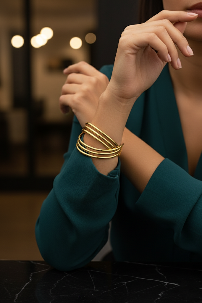 Stainless Steel Multi-Strand Cuff Bracelet - Gold