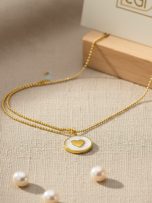 Stainless Steel Circular Heart Pendant Necklace – Gold